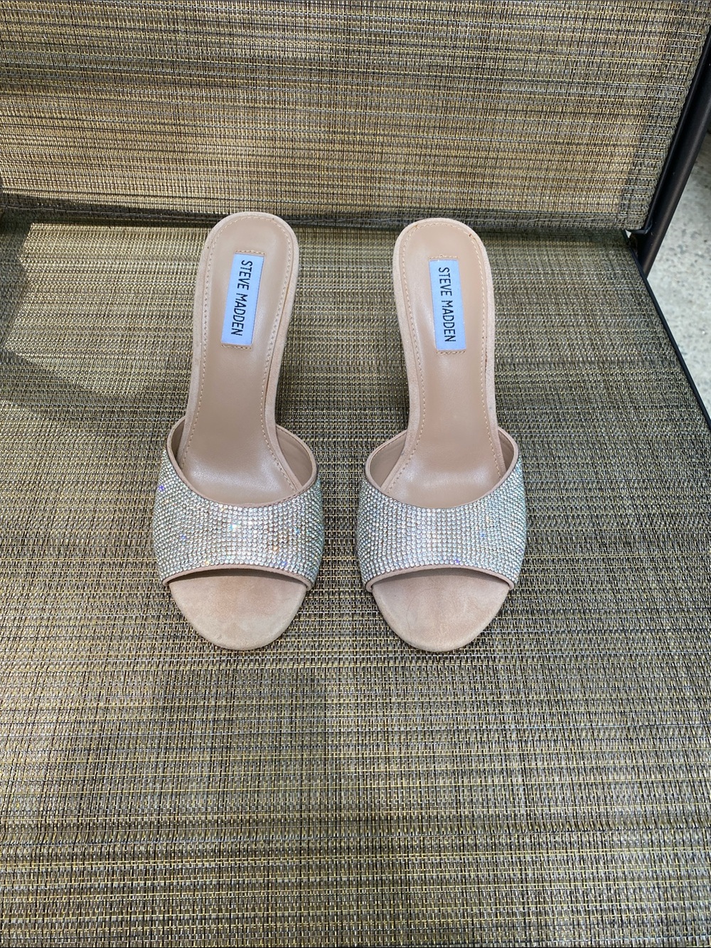 Steve Madden Nude Rhinestone Open-Toe Mule Heels - Picture 5 of 6